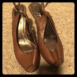 Loft brown peep toe platform  sling back pumps